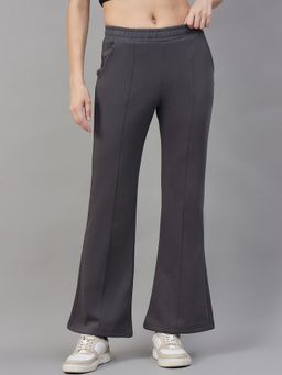 98 Degree North - Women Grey Fleece Boot Cut Textured Trackpant