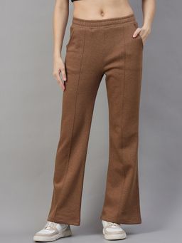 98 Degree North - Women Fleece Brown Flared Textured Trackpant