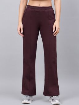 98 Degree North - Women Wine Fleece Flared Textured Trackpant
