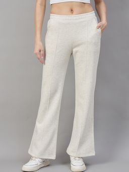 98 Degree North - Women Off White Fleece Flared Textured Trackpant