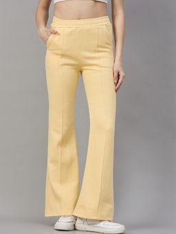 98 Degree North - Women Yellow Fleece Flared Textured Trackpant