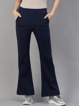 98 Degree North - Women Navy Blue Fleece Flared Textured Trackpant