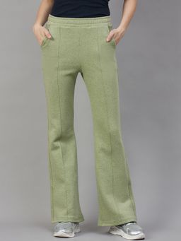 98 Degree North - Women Fleece Green Flared Textured Trackpant