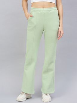 98 Degree North - Women Green Fleece Flared Textured Trackpant