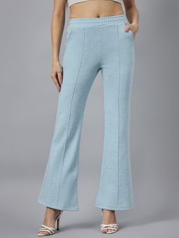 98 Degree North - Women Blue Fleece Flared Textured Trackpant