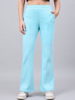 98 Degree North - Women Turquoise Fleece Flared Textured Trackpant