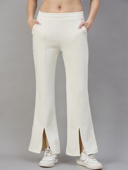 98 Degree North - Women Cream Fleece Flared Textured Trackpant