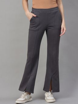 98 Degree North - Women Charcoal Fleece Flared Textured Trackpant