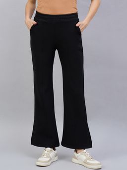 98 Degree North - Women Black Fleece Flared Textured Trackpant