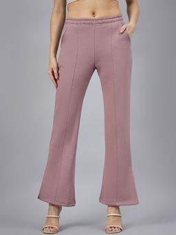 98 Degree North - Women Pink Fleece Flared Textured Trackpant