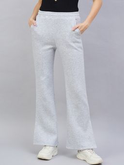 98 Degree North - Women Grey Fleece Flared Textured Trackpant