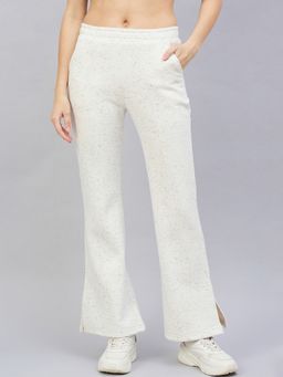 98 Degree North - Women Off White Fleece Flared Textured Trackpant