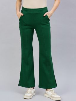 98 Degree North - Women Green Fleece Flared Textured Trackpant