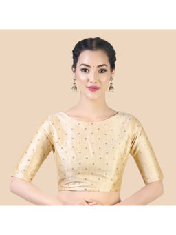 Studio Shringaar - Gold Silky Brocade Readymade Elbow Length Sleeves Stitched Blouse