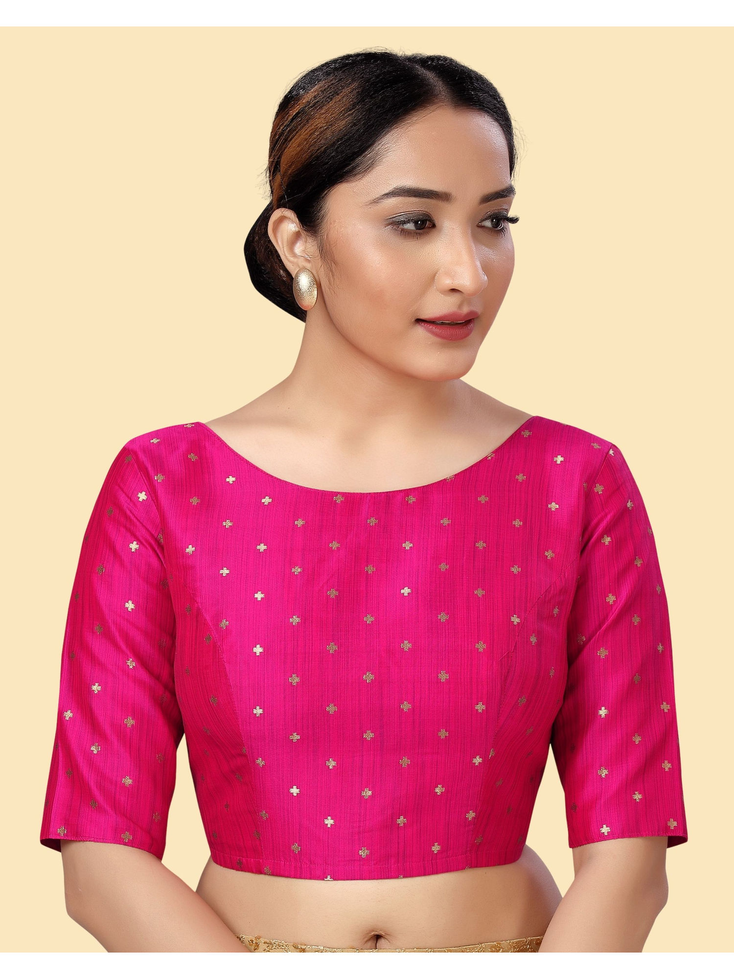 studio shringaar Magenta Silky Brocade Readymade Elbow Length Sleeves Stitched Blouse-picture-31