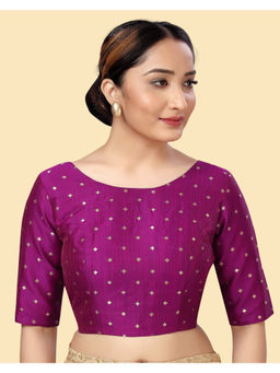 Studio Shringaar - Wine Silky Brocade Readymade Elbow Length Sleeves Stitched Blouse