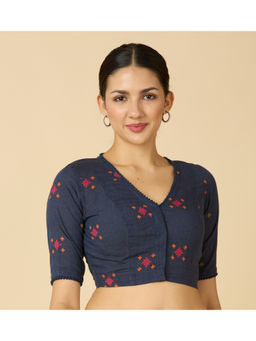 Studio Shringaar - Cotton Navy Blue Ikat Readymade Stitched Blouse