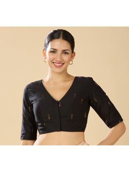 Studio Shringaar - Black Women's Handloom Cotton Silk Readymade Stitched Blouse