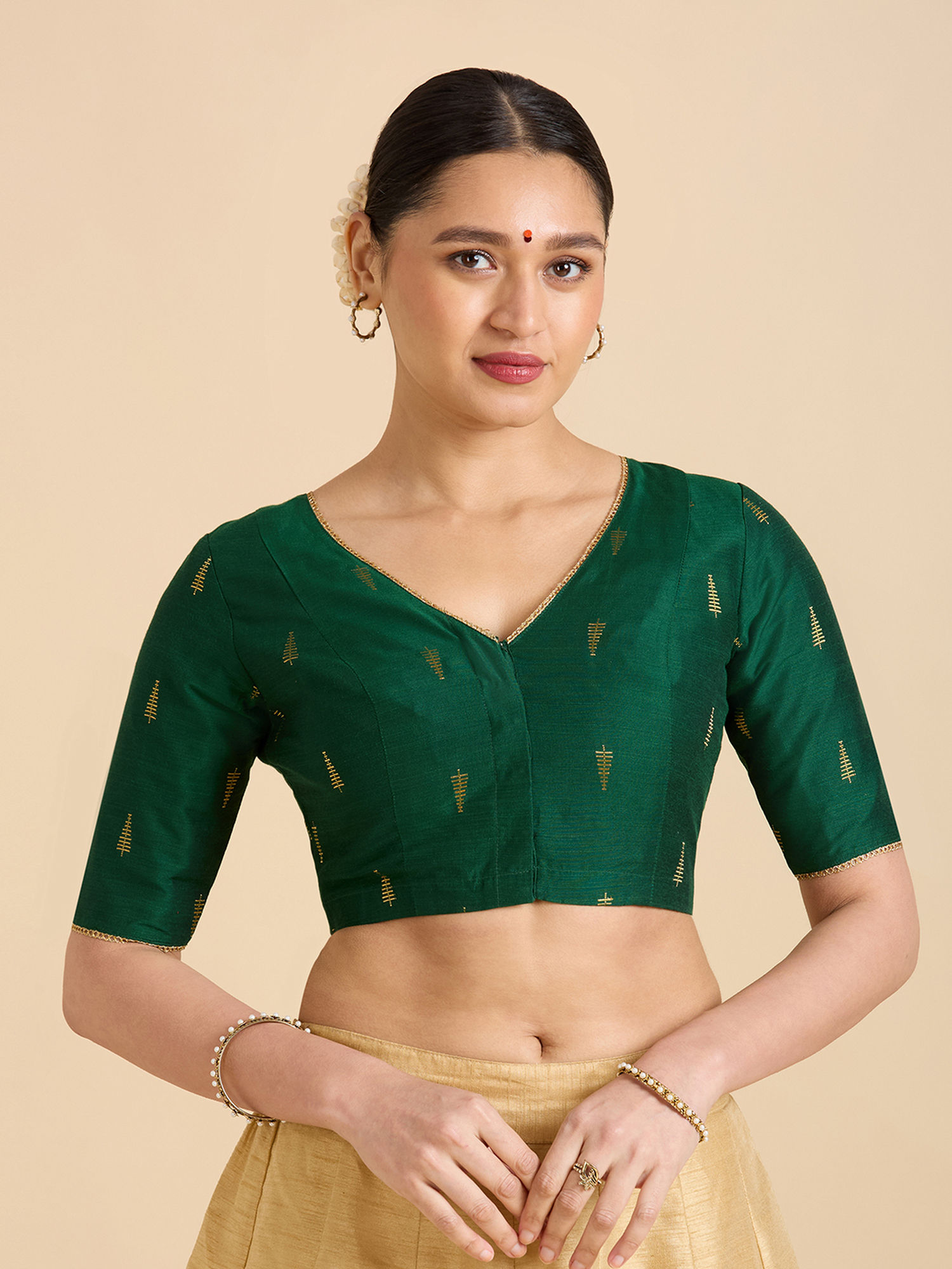 studio shringaar Green Women's Handloom Cotton Silk Readymade Stitched Blouse-picture-17