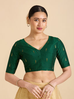 Studio Shringaar - Green Women's Handloom Cotton Silk Readymade Stitched Blouse