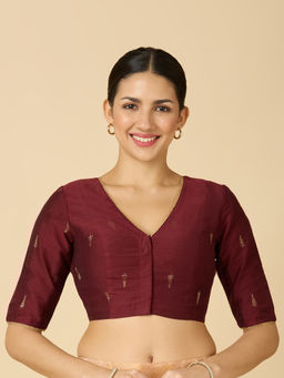 Studio Shringaar - Maroon Women's Handloom Cotton Silk Readymade Stitched Blouse