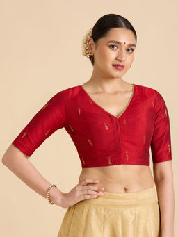 Studio Shringaar - Red Women's Handloom Cotton Silk Readymade Stitched Blouse