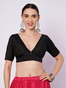 Studio Rasa - Black Chroma Solid V-Neck Padded Readymade Stitched Blouse