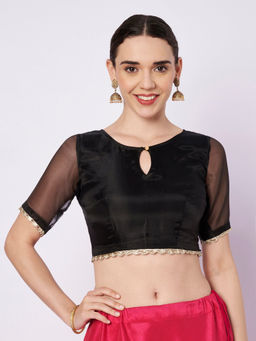Studio Rasa - Black Organza Embellished Readymade Stitched Blouse