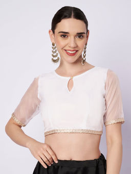 Studio Rasa - White Organza Embellished Readymade Stitched Blouse