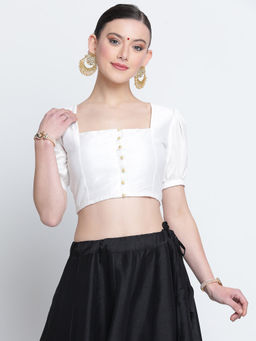 Studio Rasa - White Silk Blend Button Down Readymade Stitched Blouse