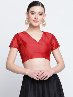 Studio Rasa - Red Silk Blend Stretchable Readymade Stitched Blouse