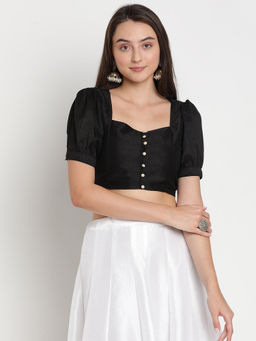 Studio Rasa - Black Silk Blend Button Down Readymade Stitched Blouse