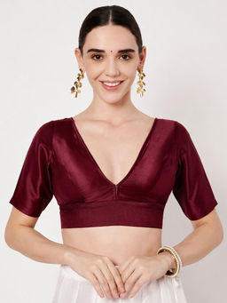 Studio Rasa - Maroon Chroma Solid V-Neck Padded Readymade Stitched Blouse