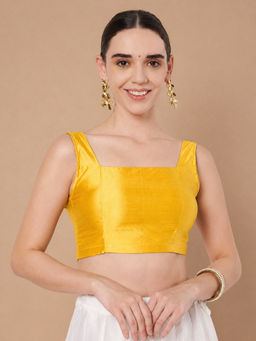Studio Rasa - Yellow Silk Blend Padded Stretchable Readymade Stitched Blouse