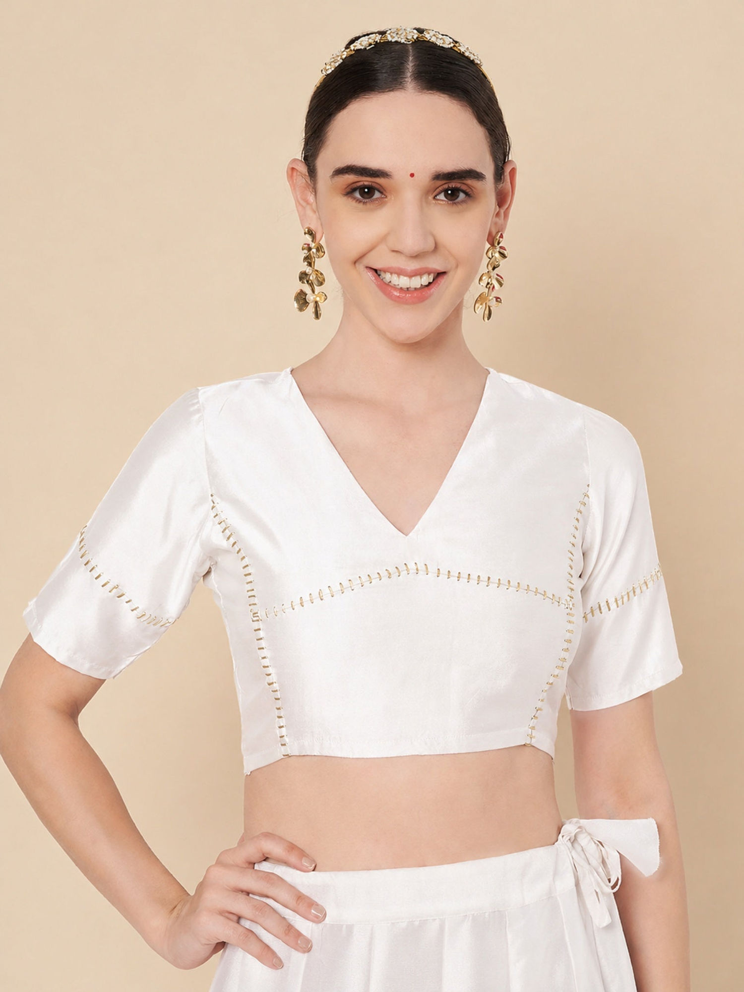studio rasa White Silk Blend Zari Embroidered Readymade Stitched Blouse-picture-44