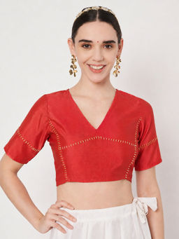 Studio Rasa - Red Silk Blend Zari Embroidered Readymade Stitched Blouse