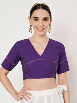 Studio Rasa - Purple Silk Blend Zari Embroidered Readymade Stitched Blouse