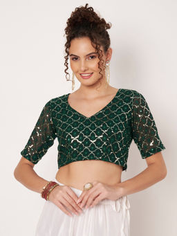 Studio Rasa - Green Georgette Sequin Embroidered Readymade Stitched Blouse