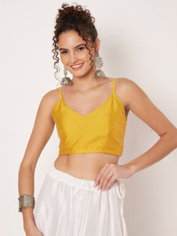 Studio Rasa - Yellow Silk Blend Stretchable Spaghetti Readymade Stitched Blouse