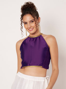 Studio Rasa - Purple Silk Blend Embellished Stretchable Readymade Stitched Blouse