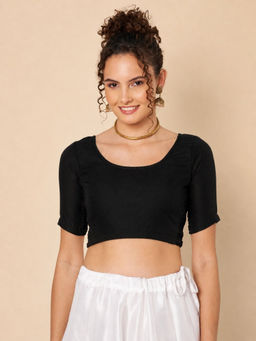 Studio Rasa - Black Cotton Solid Stretchable Readymade Stitched Blouse