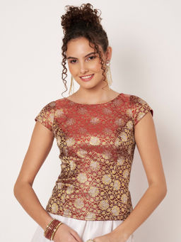 Studio Rasa - Maroon Silk Brocade Readymade Koti Stitched Blouse