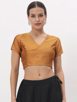 Studio Rasa - Mustard Silk Blend Stretchable Readymade Stitched Blouse