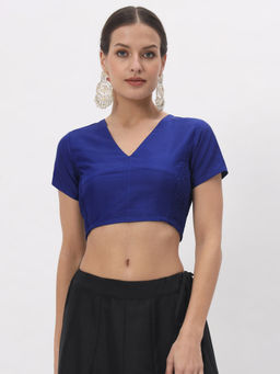 Studio Rasa - Blue Silk Blend Stretchable Readymade Stitched Blouse