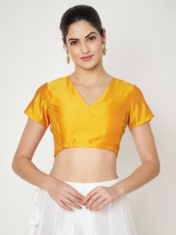 Studio Rasa - Yellow Silk Blend Stretchable Readymade Stitched Blouse
