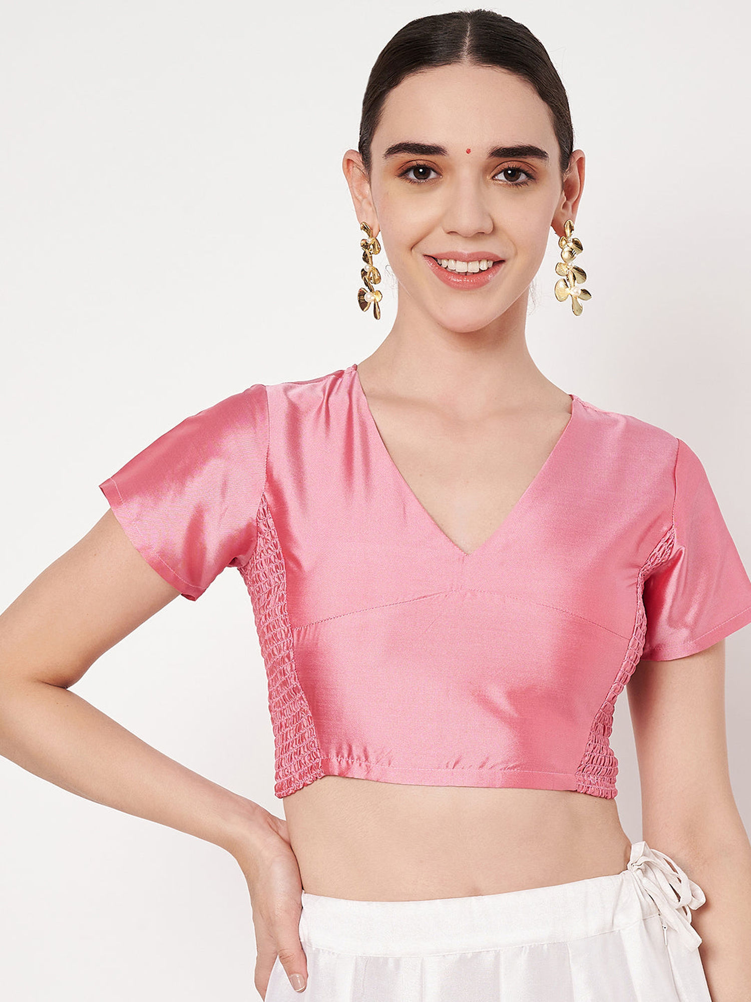 studio rasa Pink Silk Blend Stretchable Readymade Stitched Blouse-picture-44