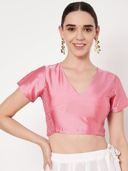 Studio Rasa - Pink Silk Blend Stretchable Readymade Stitched Blouse