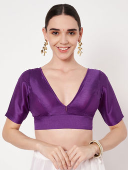 Studio Rasa - Purple Chroma Solid V-Neck Padded Readymade Stitched Blouse