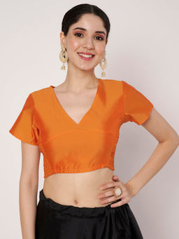 Studio Rasa - Orange Silk Blend Stretchable Readymade Stitched Blouse