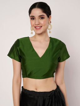 Studio Rasa - Green Silk Blend Stretchable Readymade Stitched Blouse